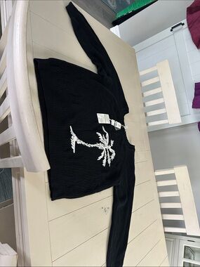 Tommy Bahama Black Sweater with White Palm Tree Embroidery